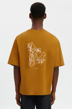 Wehkamp Selected regular T-shirt met backprint oker aanbieding