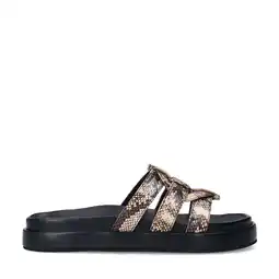 Wehkamp Sacha slippers met slangenprint beige/zwart aanbieding