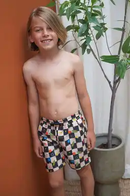 Wehkamp Just Beach zwemshort Poolday zwart/ecru aanbieding