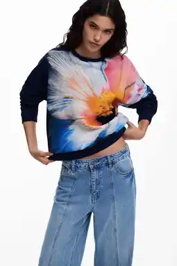 Wehkamp Desigual katoenen gebloemde sweater - blauw aanbieding