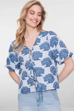Wehkamp Geisha gebloemde blousetop blauw aanbieding