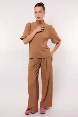 Wehkamp FLURESK wide leg highwaist casual broek bruin aanbieding