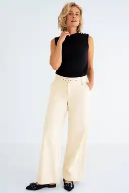 Wehkamp Maicazz & Zizo wide leg highwaist broek beige aanbieding