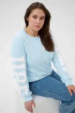 Wehkamp Kaffe Curve sweater met backprint lichtblauw aanbieding