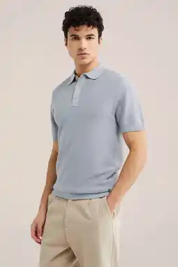 Wehkamp WE Fashion regular polo met linnen blauw aanbieding
