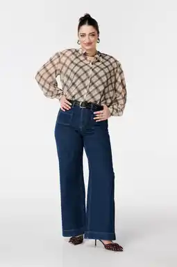 Wehkamp MS Mode geruit blouse bruin aanbieding