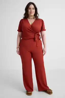 Wehkamp GREAT LOOKS wide leg broek met textuur roodbruin aanbieding