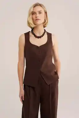 Wehkamp WE Fashion gilet met linnen bruin aanbieding