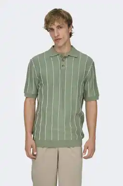 Wehkamp ONLY & SONS regular gestreepte polo fijn gebreid groen aanbieding