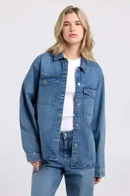 Wehkamp America Today denim blouse medium blue denim aanbieding