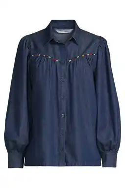 Wehkamp Anytime denim blouse met naaddetail blauw aanbieding