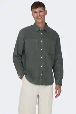 Wehkamp ONLY & SONS corduroy casual overhemd grijsgroen aanbieding