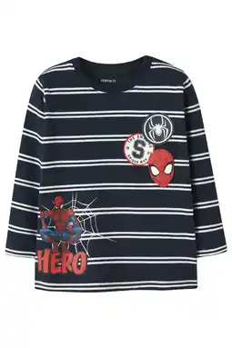Wehkamp NAME IT MINI Spider-Man gestreepte longsleeve donkerblauw gebreid aanbieding