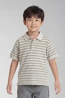 Wehkamp NAME IT KIDS gestreepte polo greige/groen aanbieding