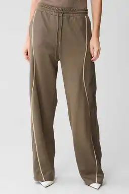 Wehkamp Shoeby wide leg highwaist gestreepte broek donkergroen aanbieding