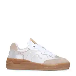 Wehkamp Manfield leren sneakers zilver/beige aanbieding