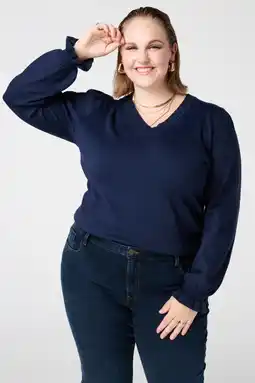 Wehkamp MS Mode gebreide trui donkerblauw met lurex aanbieding