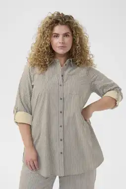 Wehkamp Kaffe Curve blouse met krijtstreep blauw aanbieding