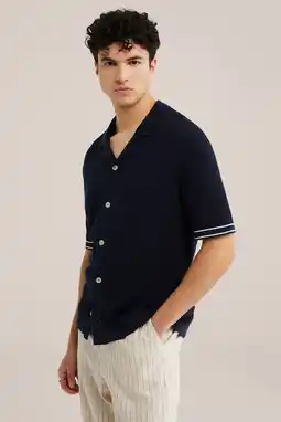 Wehkamp WE Fashion casual overhemd gebreid donkerblauw aanbieding