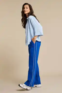 Wehkamp Red Button wide leg regularwaist gestreepte casual broek blauw aanbieding