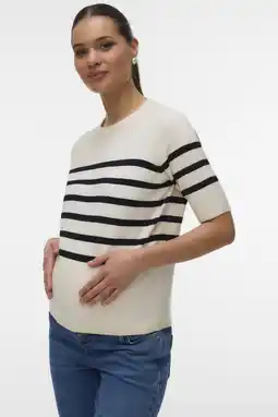 Wehkamp VERO MODA MATERNITY zwangerschaps gestreepte top ecru fijn gebreid aanbieding