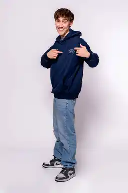Wehkamp No Way Monday X Job Dutchtuber hoodie met backprint donkerblauw aanbieding
