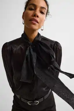 Wehkamp Ruby organza blouse met strikkraag zwart aanbieding