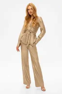Wehkamp NIKKIE satijnen straight regularwaist broek taupe aanbieding
