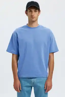 Wehkamp Selected loose fit T-shirt SLHLOOSEOSCAR blauw aanbieding