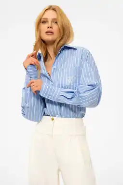 Wehkamp Fifth House blouse met krijtstreep lichtblauw aanbieding