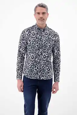 Wehkamp LERROS regular casual overhemd met linnen donkerblauw aanbieding
