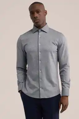 Wehkamp WE Fashion gebreid slim fit overhemd met jacquard royal navy aanbieding