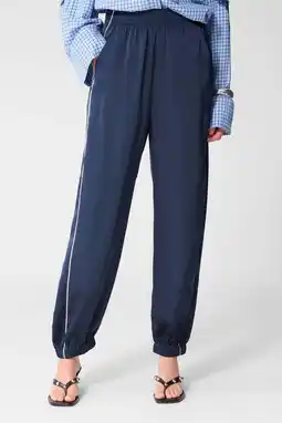 Wehkamp Shoeby barrel highwaist gestreepte broek donkerblauw aanbieding