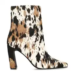 Wehkamp Sacha leren enkellaarzen met ponyhair en koeienprint ecru/bruin/zwart aanbieding
