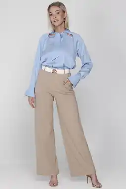 Wehkamp Accentil wide leg highwaist casual broek zand aanbieding