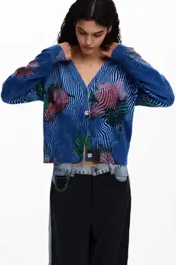Wehkamp Desigual gebloemde gebreid vest blauw aanbieding