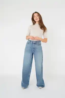 Wehkamp Est'seven highwaist wide leg jeans light blue denim aanbieding