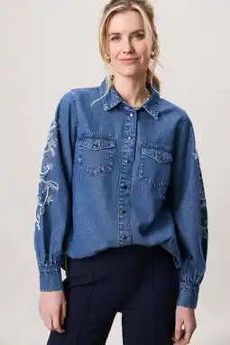 Wehkamp Miss Etam gebloemde blouse dark blue denim aanbieding