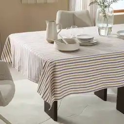 Wehkamp NOUS Living tafelkleed gestreept oker/paars (150x250 cm) aanbieding