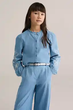 Wehkamp WE Fashion Blue Ridge denim gebloemde blouse light blue denim aanbieding