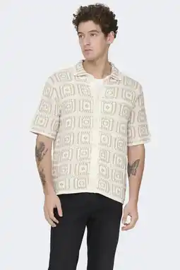 Wehkamp ONLY & SONS loose casual overhemd met ingebreid patroon ecru aanbieding