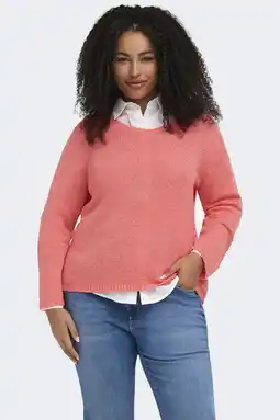 Wehkamp ONLY CARMAKOMA trui koraalrood gebreid aanbieding