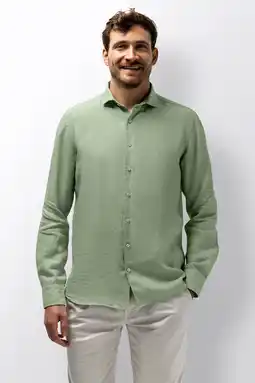 Wehkamp State of Art regular casual overhemd met linnen groen aanbieding