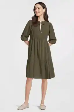 Wehkamp Anytime crinkle midi jurk met V-hals khaki aanbieding