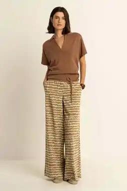 Wehkamp Expresso wide leg broek bruin travelstof aanbieding