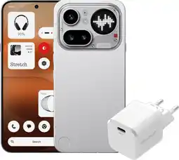 Coolblue Nothing Phone (4a) Pro 256GB Zilver 5G + BlueBuilt Oplader met Usb C Poort 45W Wit aanbieding