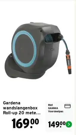 GAMMA Gardena wandslangenbox Roll-up 20 meter grijs blauw aanbieding