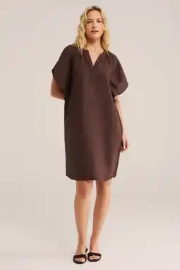 Wehkamp WE Fashion zomerjurk bruin met linnen aanbieding