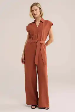 Wehkamp WE Fashion gestreepte straight jumpsuit terra aanbieding