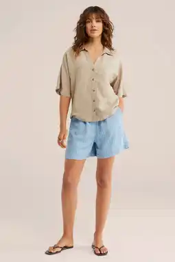 Wehkamp WE Fashion Blue Ridge highwaist denim short met krijtstreep light blue denim aanbieding